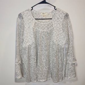 Style & Co Ivory Ruffled Crochet-Inset Long Sleeve Lace Knit Top Size Small